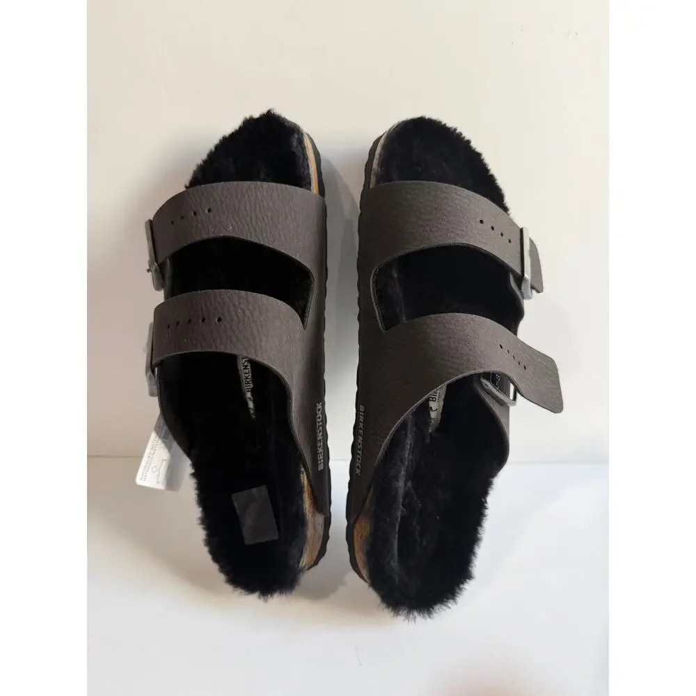 Birkenstock Arizona BS Shearling Lined Slides Desert Dust BLACK Size 42 NARROW